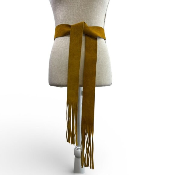 Suede Leather Wrap Sash Tie Belt Fringe Mustard Yellow One Size Boho Festival main image 7